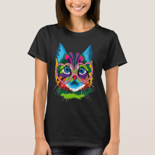 Colourful Cat Kitten Red Heart Glasses Happy valen T-Shirt