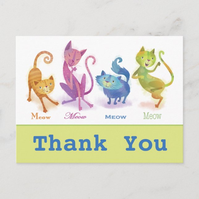 Colourful Cat Lover Meow Thank You Postcard (Front)