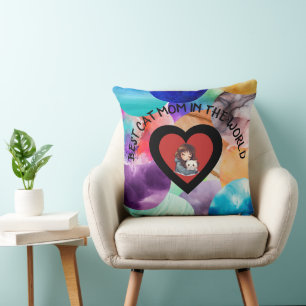 Colourful Cat Mom Summer Beachy Modern Throw Pillo Throw Pillow