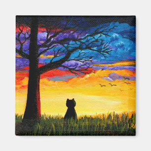 Colourful Cat Oak Tree Landscape Creationarts Magnet