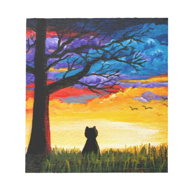 Colourful Cat Oak Tree Landscape Creationarts Notepad (Front)