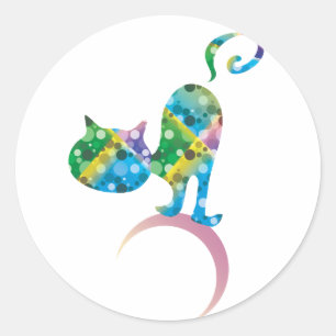 Colourful Cat On Crescent Moon Classic Round Stick Classic Round Sticker