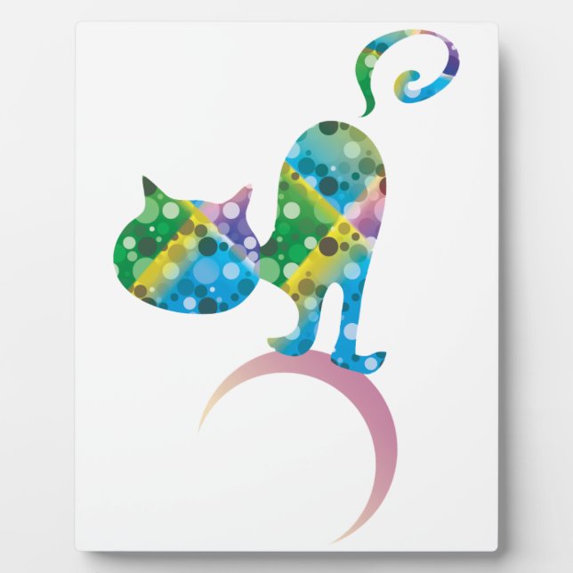 Colourful Cat On Crescent Moon Plaque (Front)