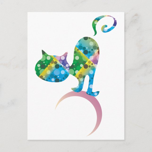 Colourful Cat On Crescent Moon Postcard (Front)