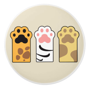 Colourful cat paws ceramic knob