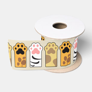 Colourful cat paws satin ribbon