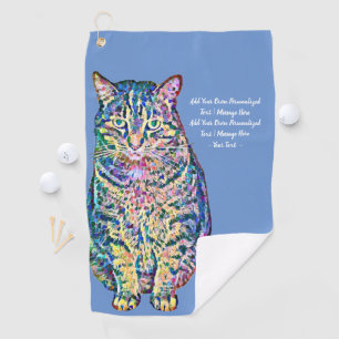 Colourful Cat Personalized Text Golf Towel