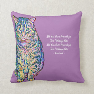 Colourful Cat Personalized Text Throw Pillow