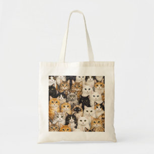 Colourful Cat Portrait Collage Pattern Tote Bag