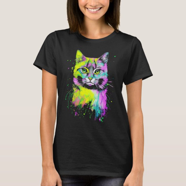 Colourful Cat Portrait T-Shirt (Front)