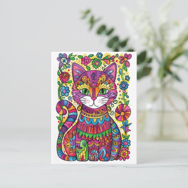 Colourful Cat. Postcard (Standing Front)