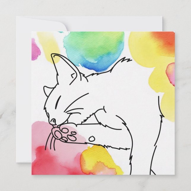Colourful Cat Sketch Invitation (Front)