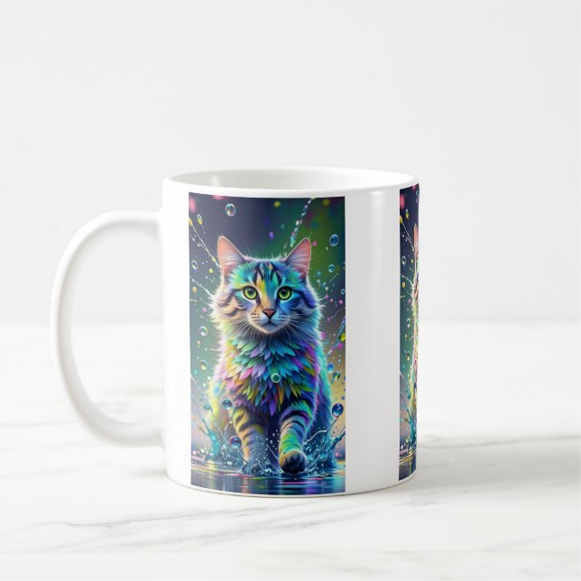 Colourful cat, splash, painting, colouring grading coffee mug (Left)