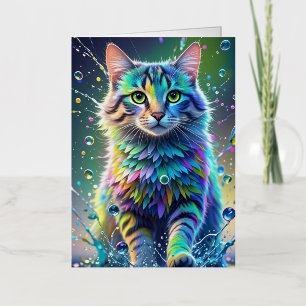 Colourful cat, splash, painting, colouring grading foil greeting card