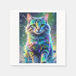 Colourful cat, splash, painting, colouring grading napkin