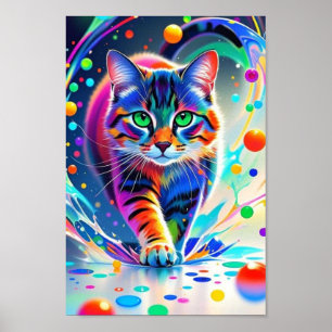 Colourful cat, splash, painting, colouring grading poster