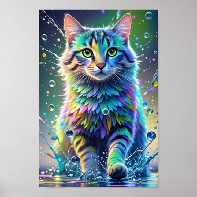Colourful cat, splash, painting, colouring grading poster (Front)