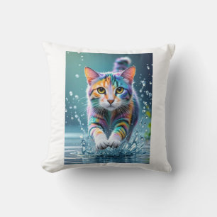 Colourful cat, splash, painting, colouring grading throw pillow