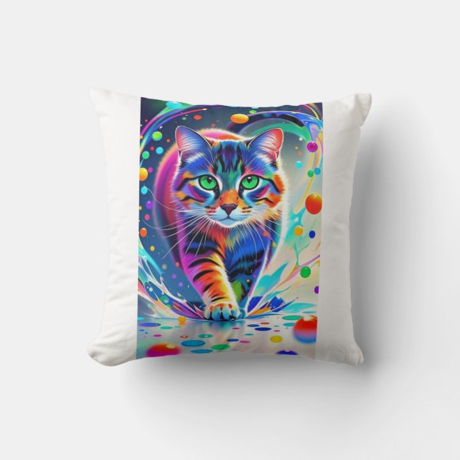 Colourful cat, splash, painting, colouring grading throw pillow (Front)