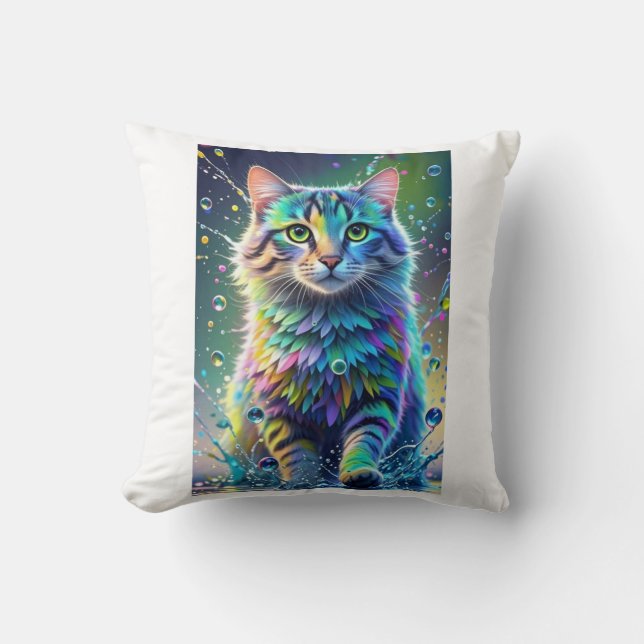 Colourful cat, splash, painting, colouring grading throw pillow (Front)