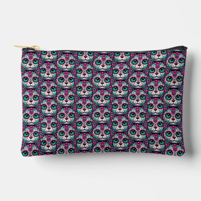 Colourful Cat Sugar Skull Accessory Pouch (Front)