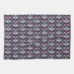 Colourful Cat Sugar Skull Kitchen Towel