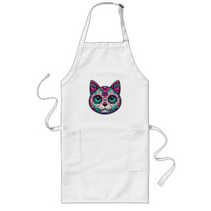 Colourful Cat Sugar Skull Long Apron