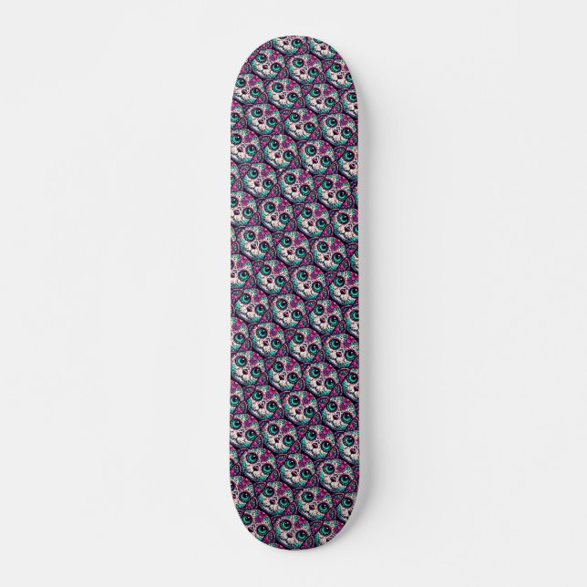 Colourful Cat Sugar Skull Skateboard (Front)