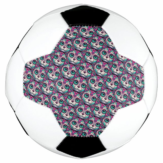 Colourful Cat Sugar Skull Soccer Ball (Front)
