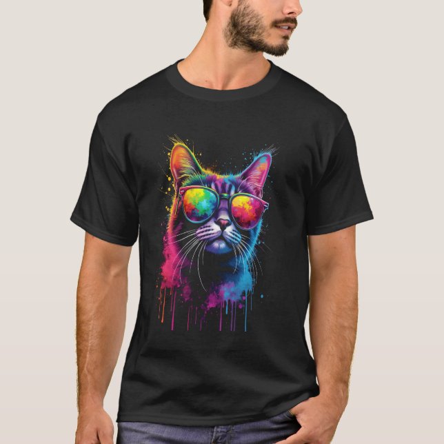 Colourful cat sunglasses T-Shirt (Front)