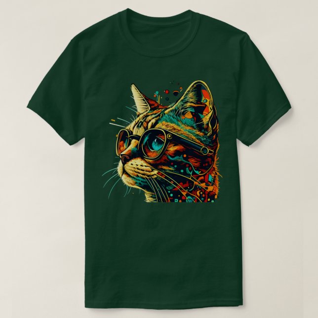 Colourful Cat Thinking Cat Kitten Lover T-Shirt (Design Front)