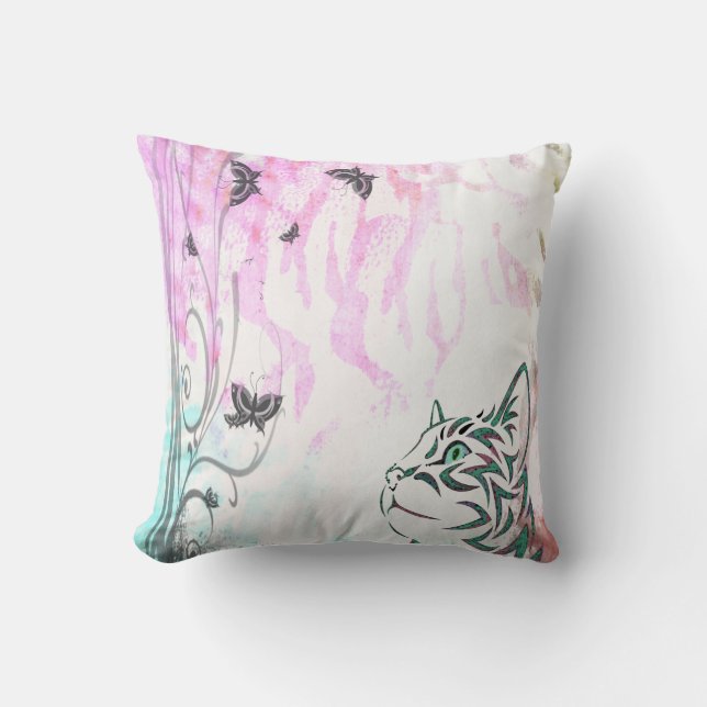Colourful Cat Throw Pillow (Front)