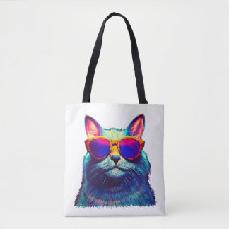 Colourful Cat Wearing Sunglasses Tote Bag