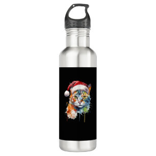 Colourful Cat Wears Santa Hat Kitten Ugly Christma 710 Ml Water Bottle