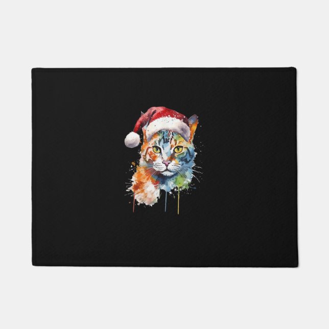 Colourful Cat Wears Santa Hat Kitten Ugly Christma Doormat (Front)
