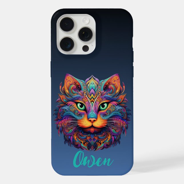 Colourful Cat with Custom Name iPhone Case (Back)