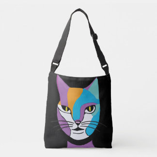 Colourful Cat Woman Illustration Crossbody Bag