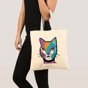 Colourful Cat Woman Illustration Tote Bag