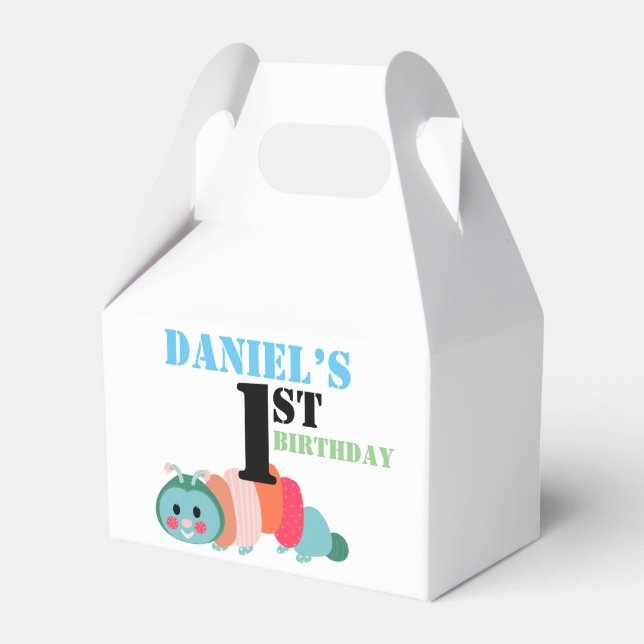 Colourful Caterpillar First Birthday Favour Box (Front Side)