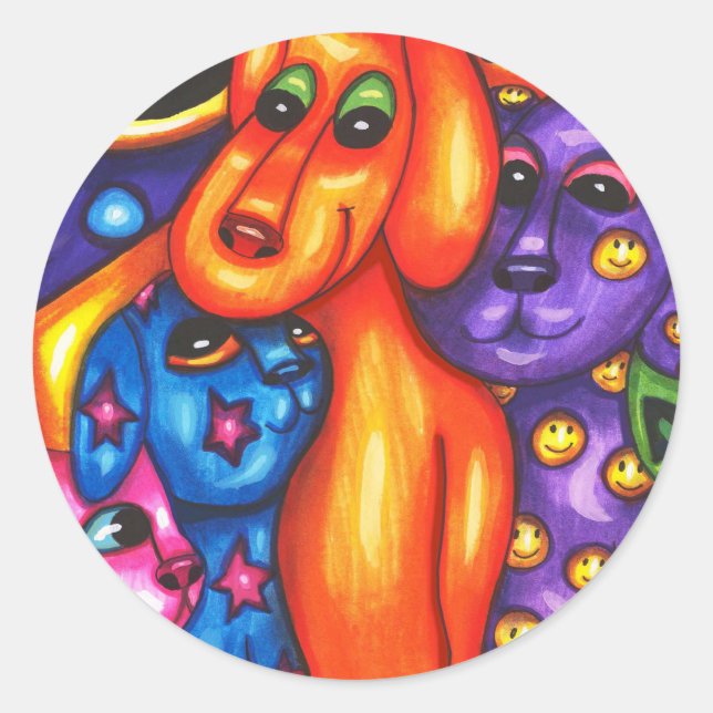 colourful cats and dogs abstract original art classic round sticker (Front)