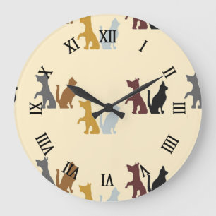 Colourful cats and dogs pattern large clock