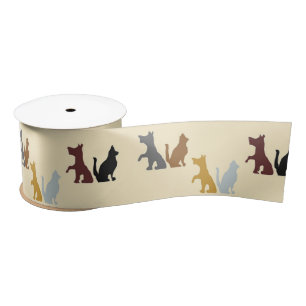 Colourful cats and dogs pattern satin ribbon