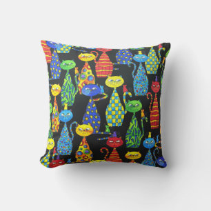 Colourful Cats and Mice Throw Pillow