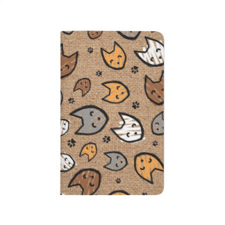 Colourful Cats and Paws Pattern on Burlap Journal