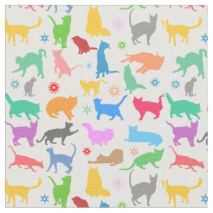 Colourful Cats And Stars Fabric