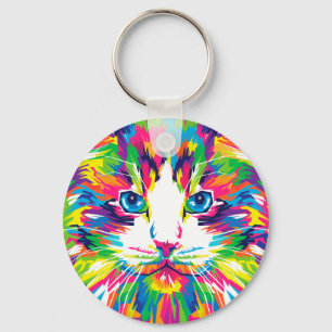 Colourful Cats Art Aesthetic Cat Pictures Cat Art Keychain
