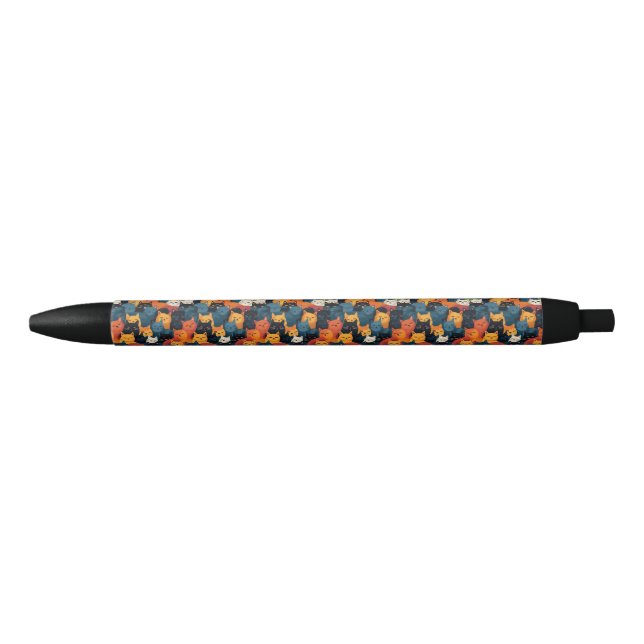 Colourful cats crowded sleeping black ink pen (Front)