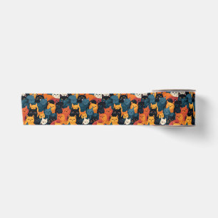 Colourful cats crowded sleeping satin ribbon