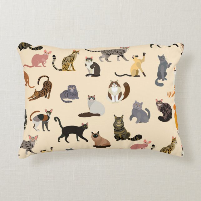 Colourful Cats: Different Breeds Pattern Accent Pillow (Front)