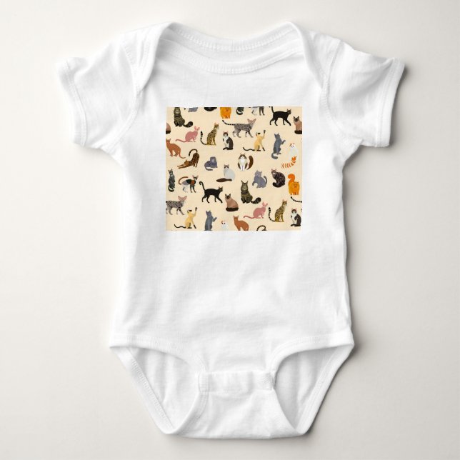 Colourful Cats: Different Breeds Pattern Baby Bodysuit (Front)